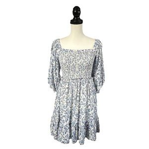 Super Natural by Secret Mission Greenport Dress Denim Blue Floral Milkmaid Small